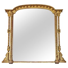 Large 19th Century Antique Giltwood Overmantel or Wall Mirror – Ornate Gold