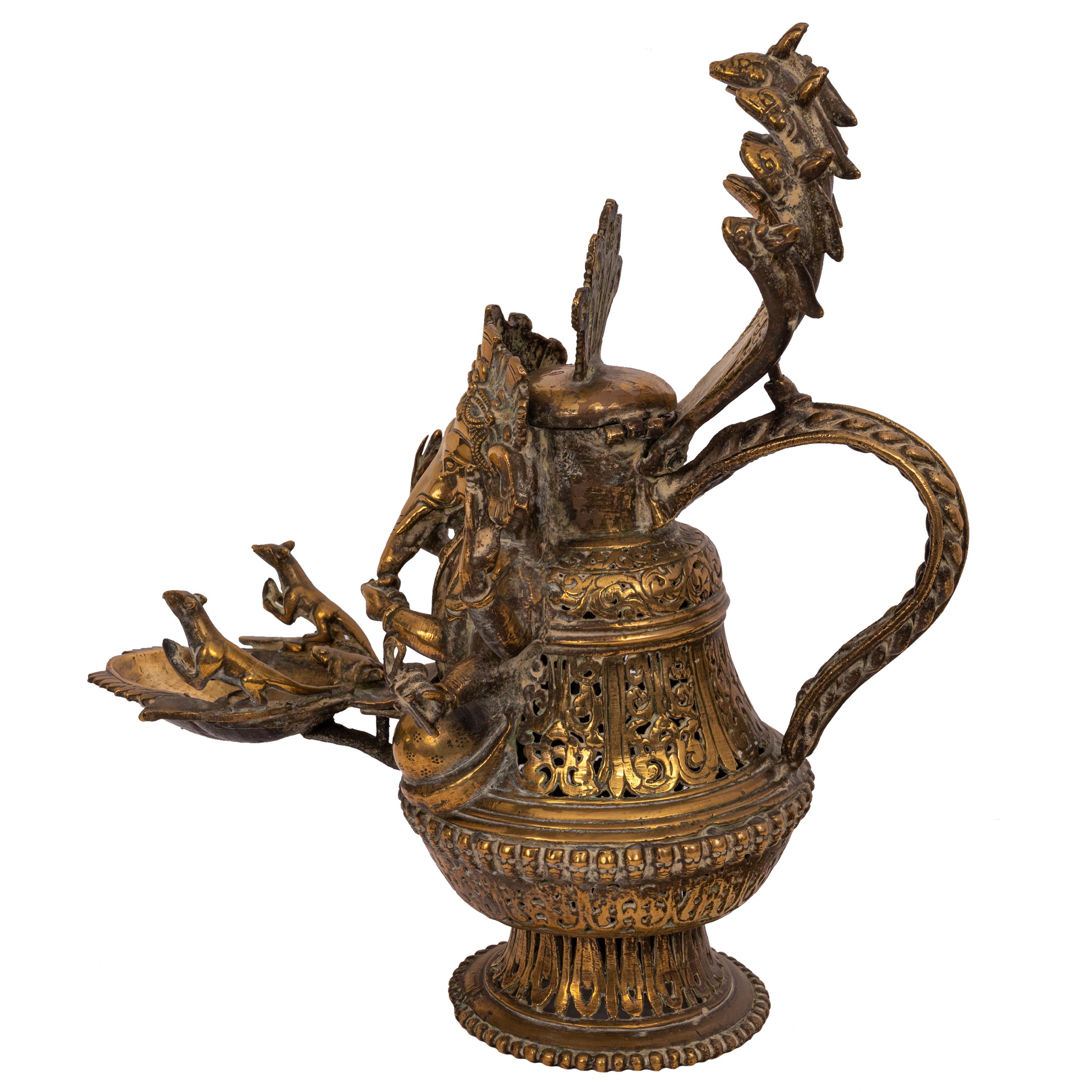 Large 19th Century Antique Indian Hindu Ganesha Figural Votive Brass Oil Lamp In Good Condition For Sale In Portland, OR