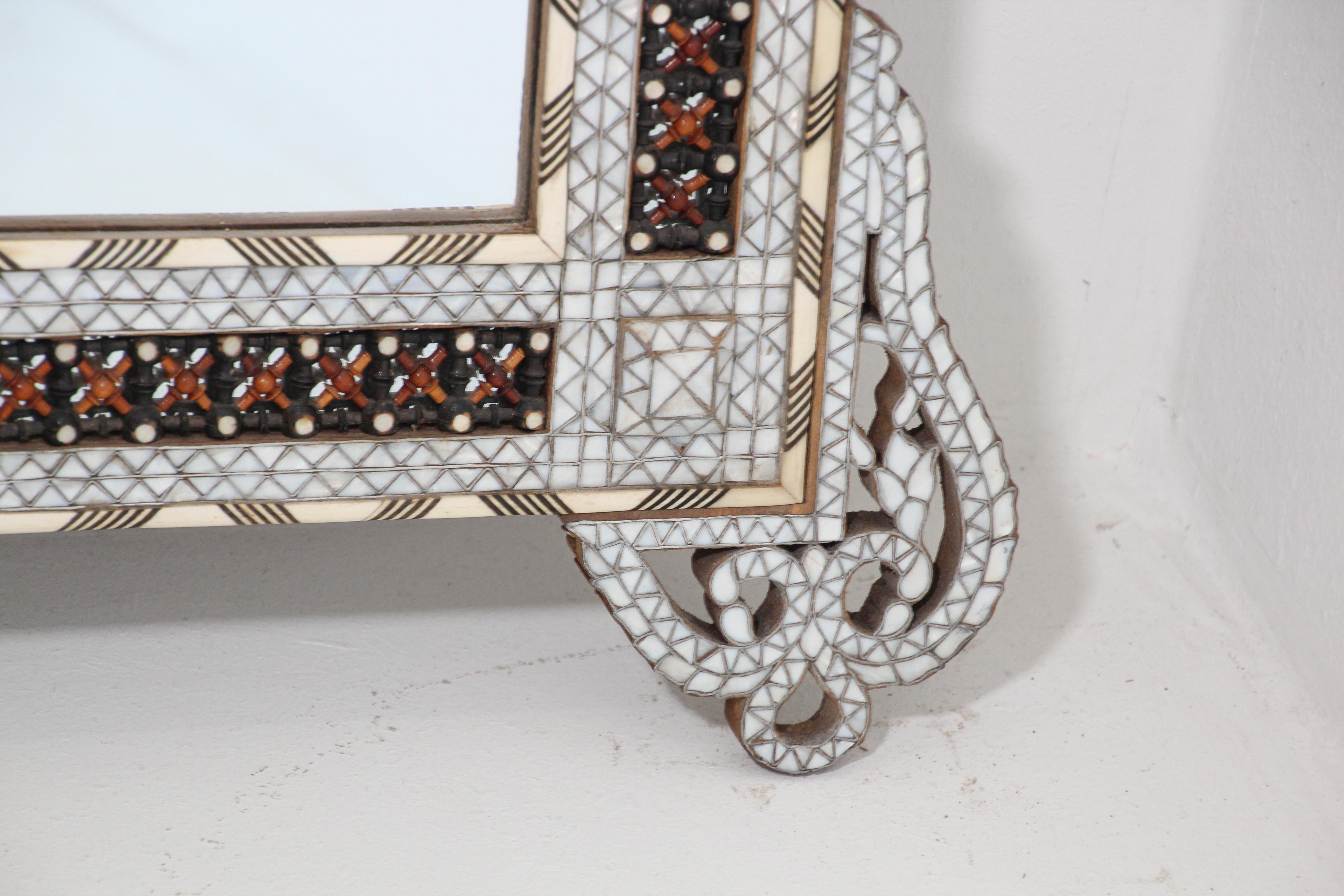 White Mother of Pearl Inlaid Antique Middle Eastern Damascene Syrian Mirror 66