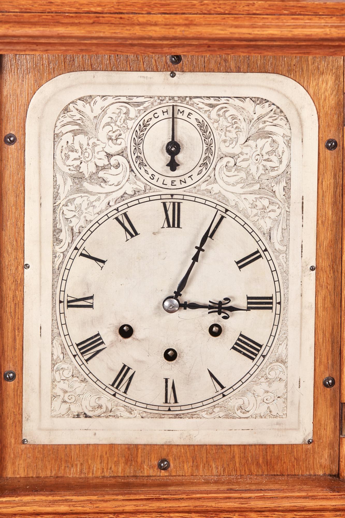Large 19th Century Antique Oak 8 Day Bracket Clock 5