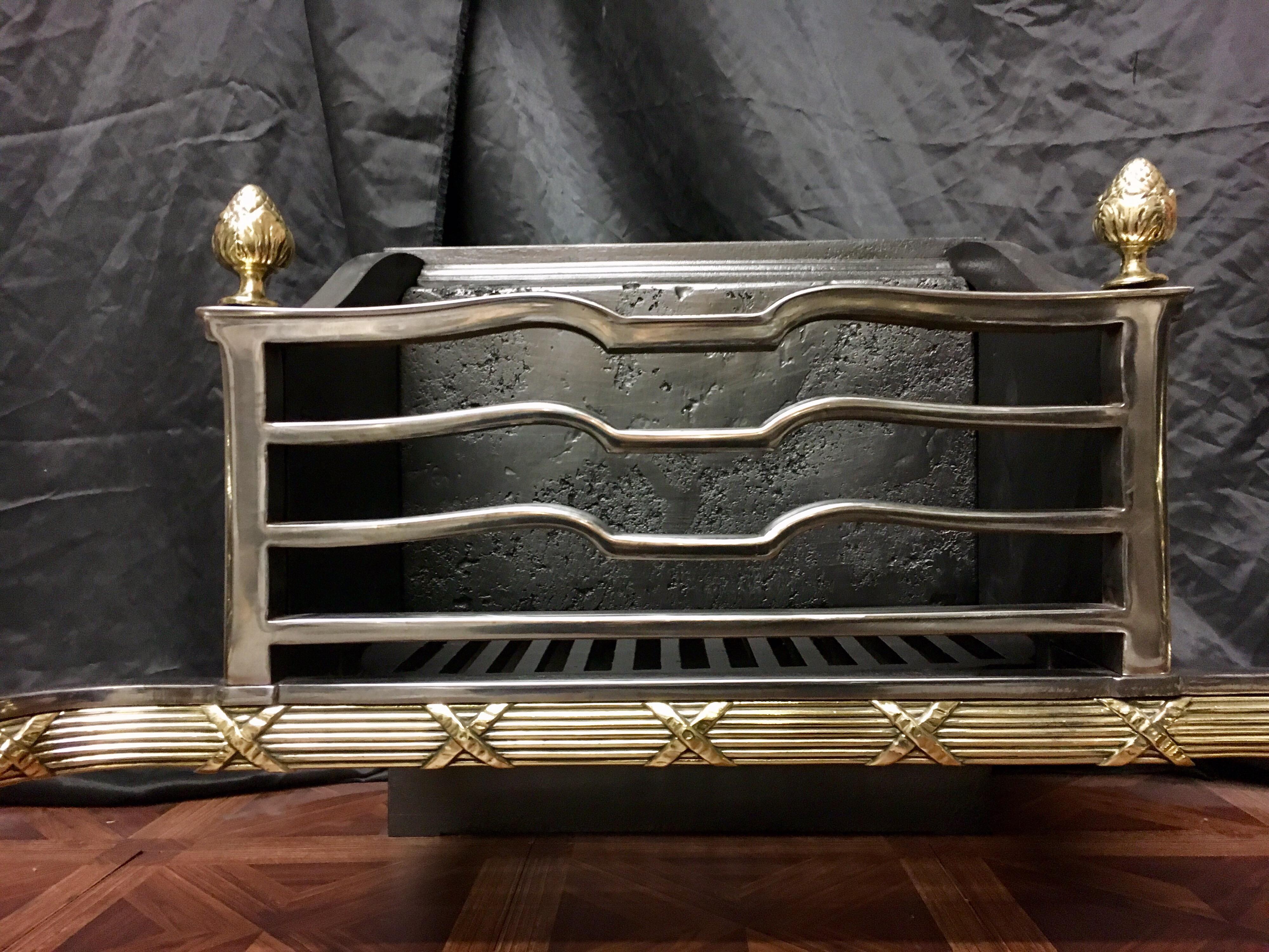 Late 19th Century Large 19th Century Antique Victorian Brass & Cast Iron Fireplace Grate Basket