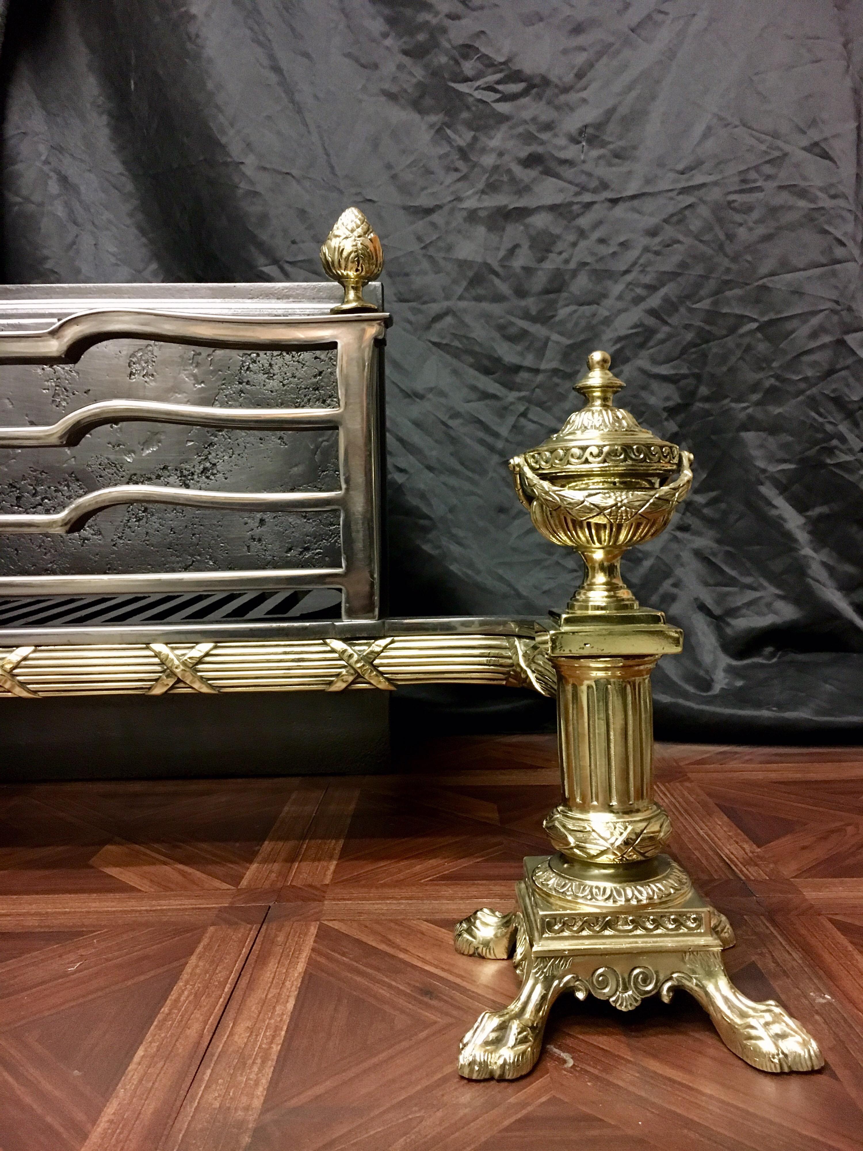 Large 19th Century Antique Victorian Brass & Cast Iron Fireplace Grate Basket 1