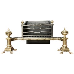 Large 19th Century Antique Victorian Brass & Cast Iron Fireplace Grate Basket