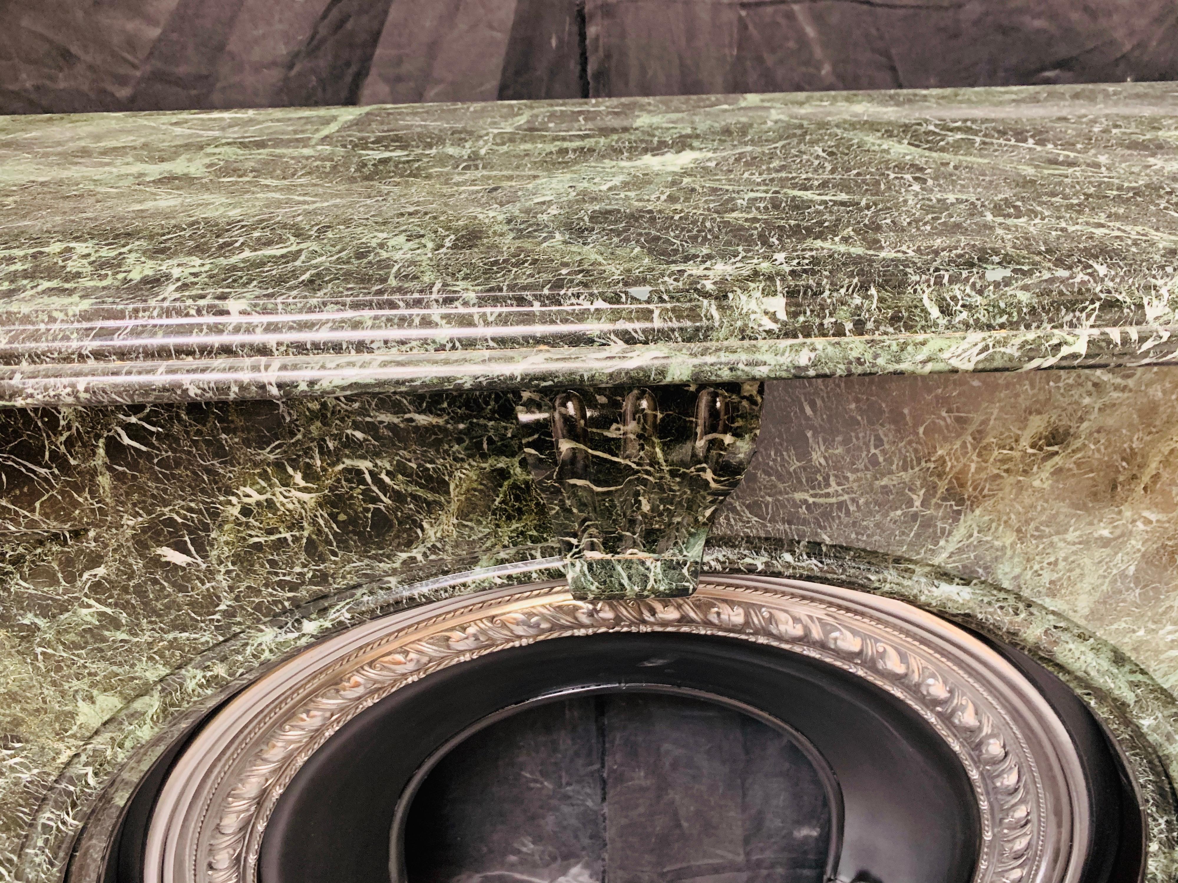 Large 19th Century Arched Verde Antico Marble Fireplace Surround For Sale 8