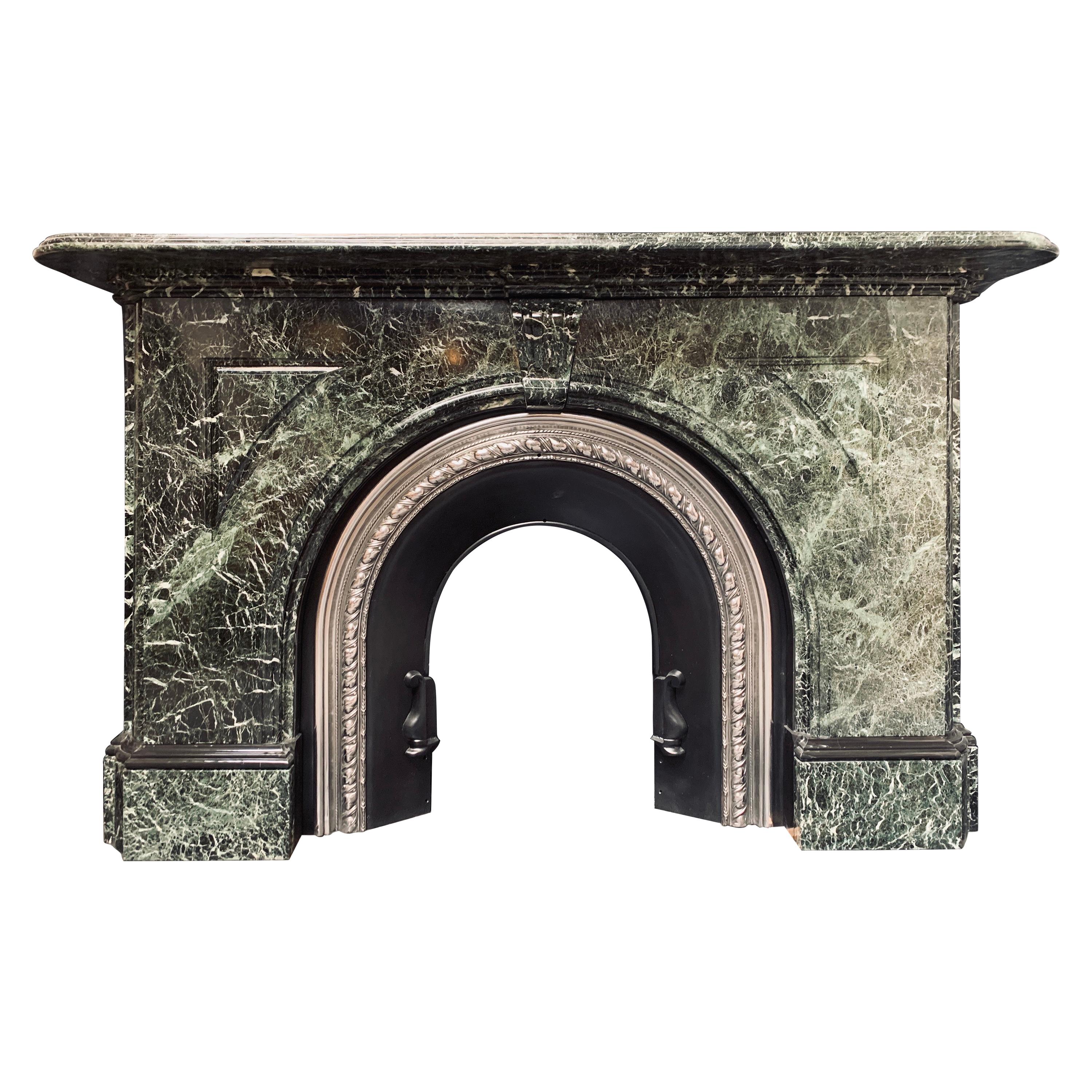 Large 19th Century Arched Verde Antico Marble Fireplace Surround For Sale