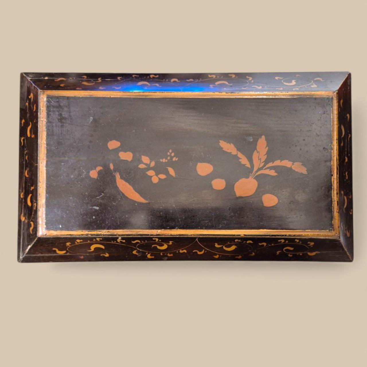 Large 19th-Century Asian Jewelry Chest – Black Lacquer & Sculpted Hardware For Sale 6