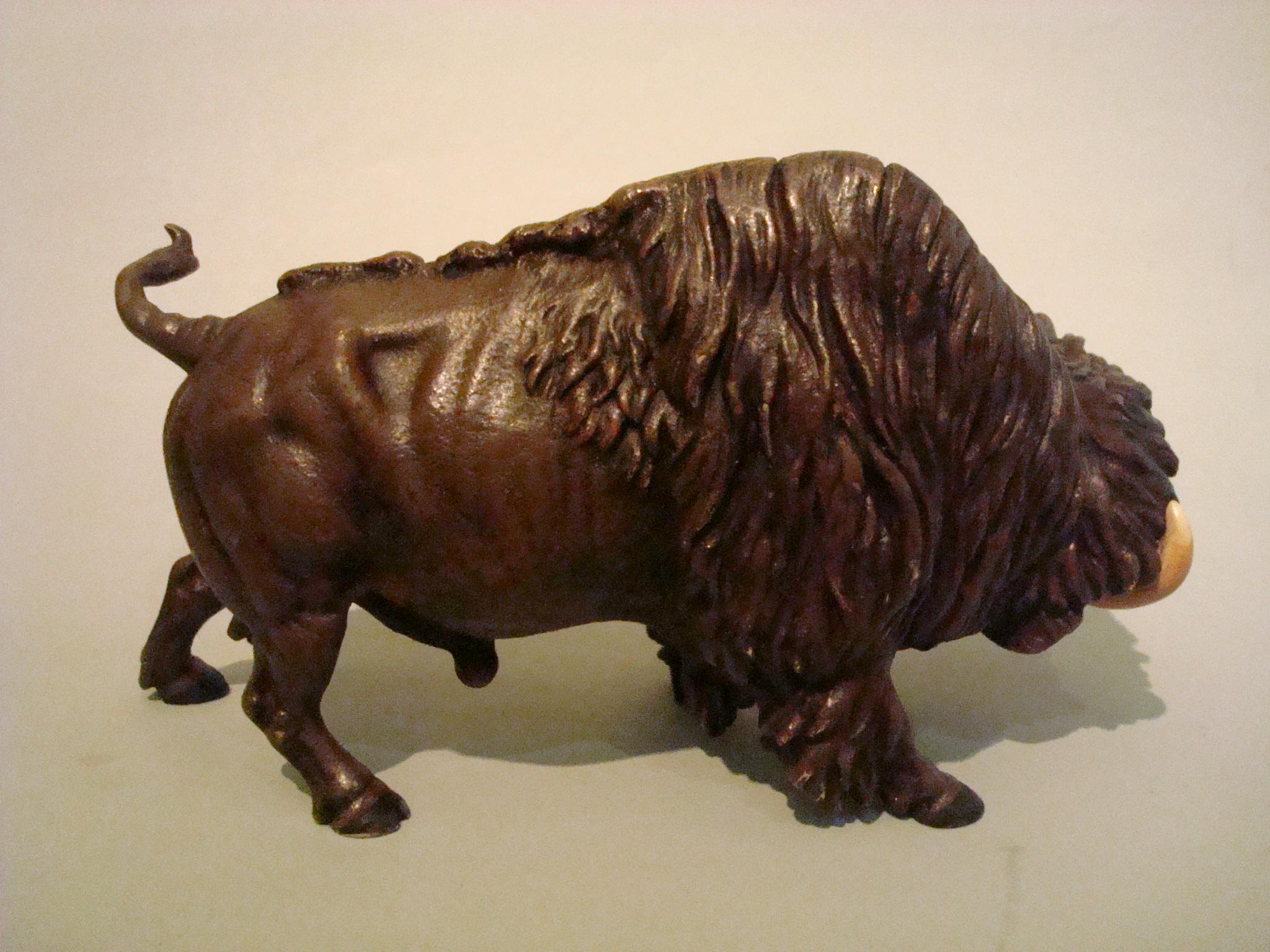 Large 19th Century Austrian Painted Bronze Sculpture of a Buffalo For Sale 4