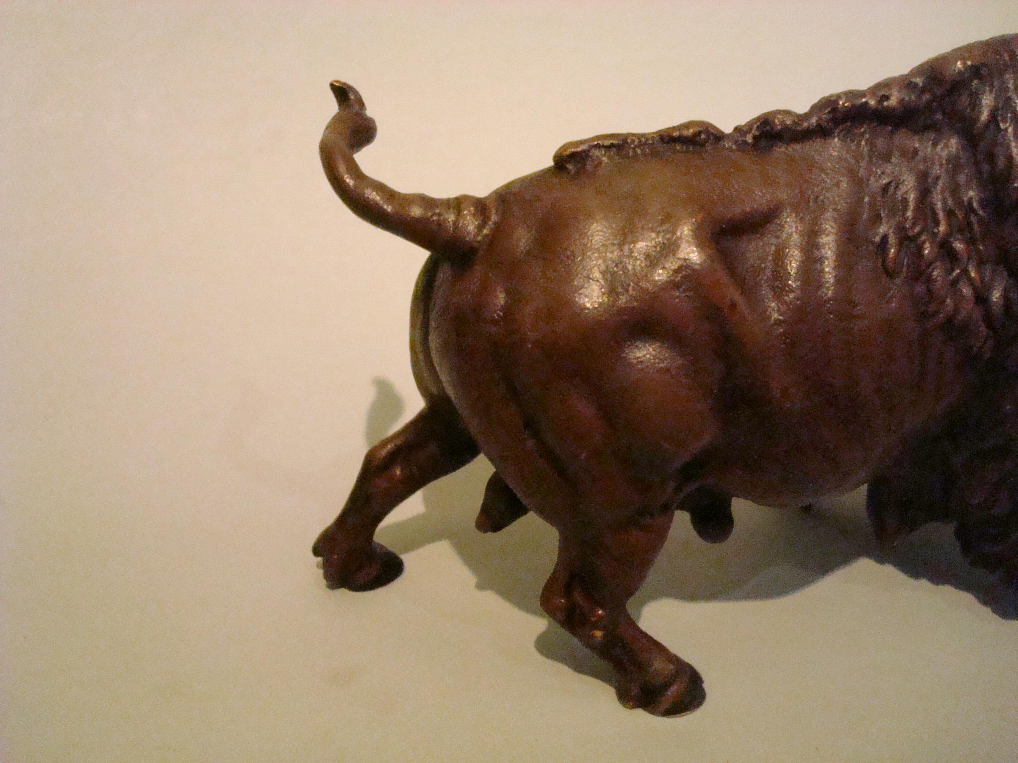 Large 19th Century Austrian Painted Bronze Sculpture of a Buffalo For Sale 5