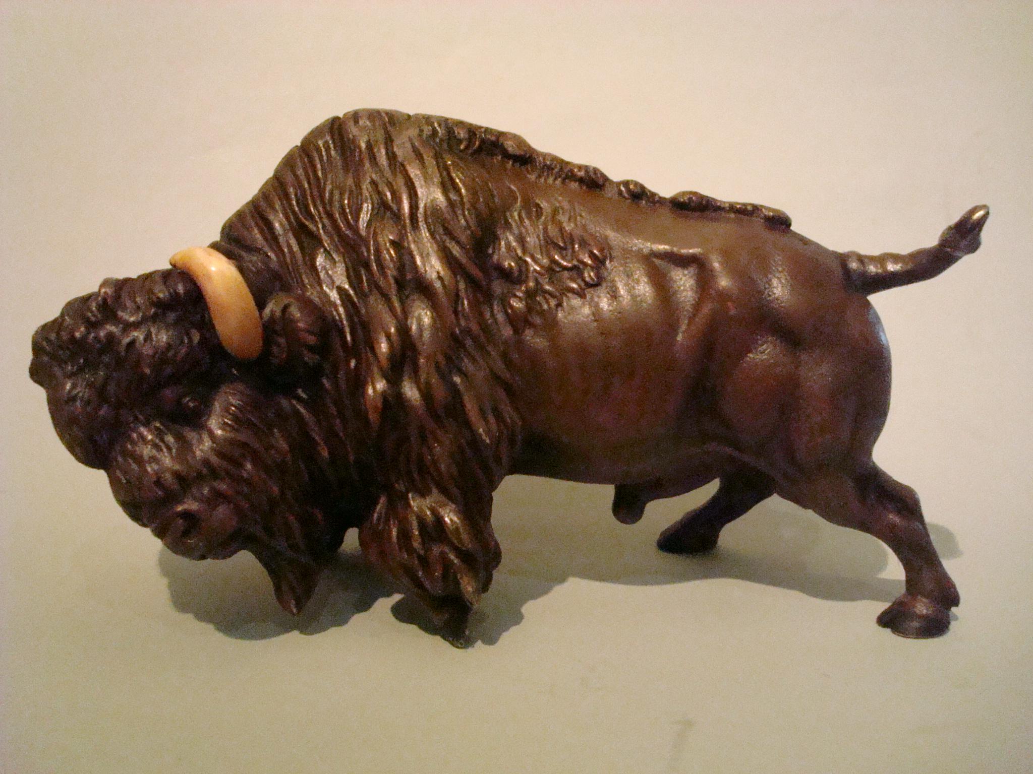 Polychromed Large 19th Century Austrian Painted Bronze Sculpture of a Buffalo For Sale