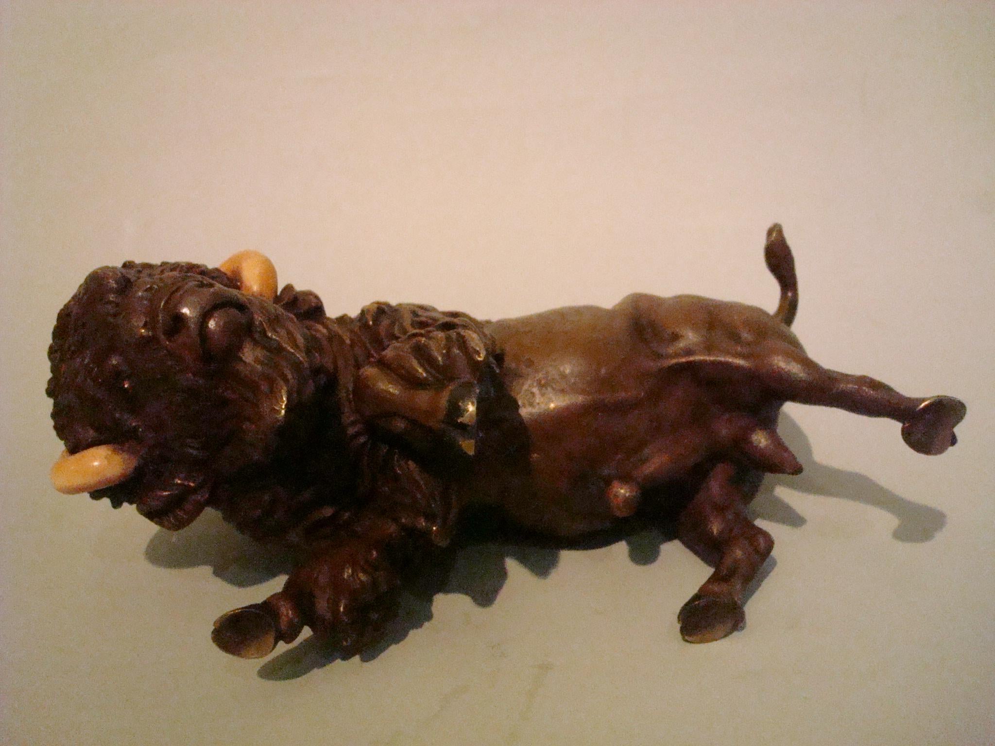 20th Century Large 19th Century Austrian Painted Bronze Sculpture of a Buffalo For Sale