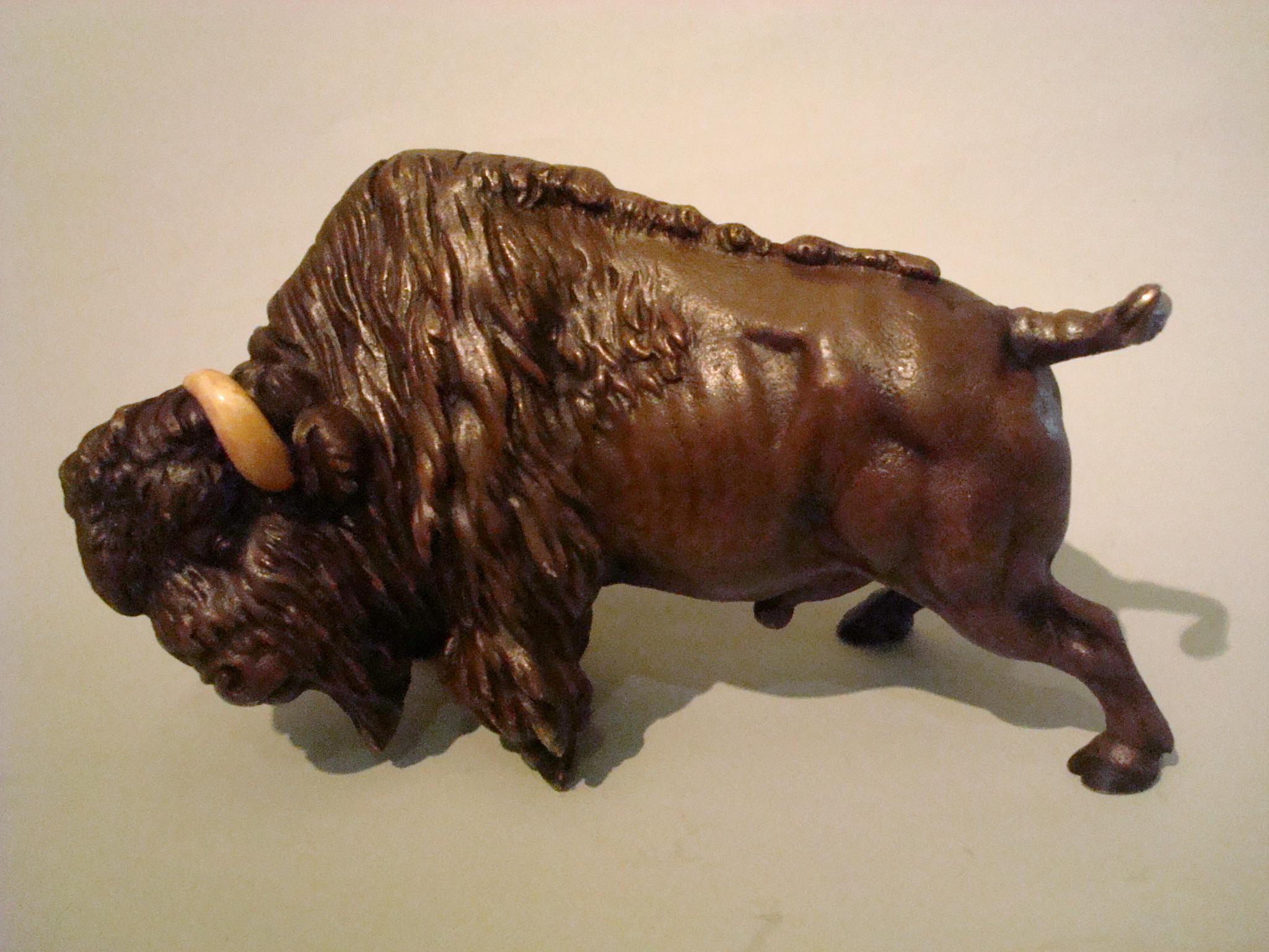 Large 19th Century Austrian Painted Bronze Sculpture of a Buffalo For Sale 1