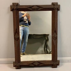 Large 19th Century Austrian Tramp Art Carved Basswood Wall Mirror