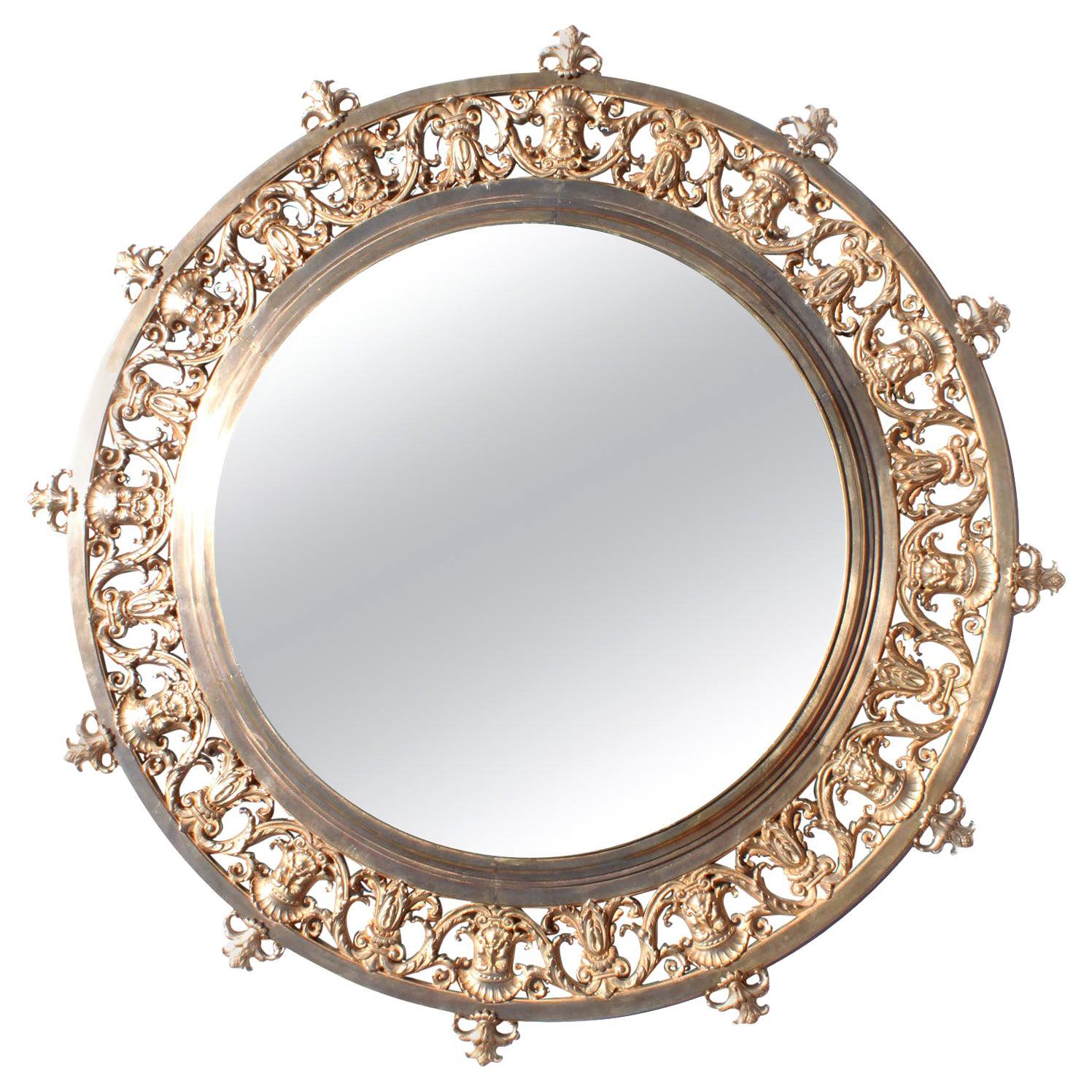 Large 19th Century Baroque Revival Style Gilt-Bronze Round Mirror Frame For Sale