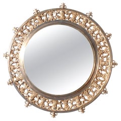 Grand cadre de miroir rond en bronze doré de style néo-baroque du 19ème siècle