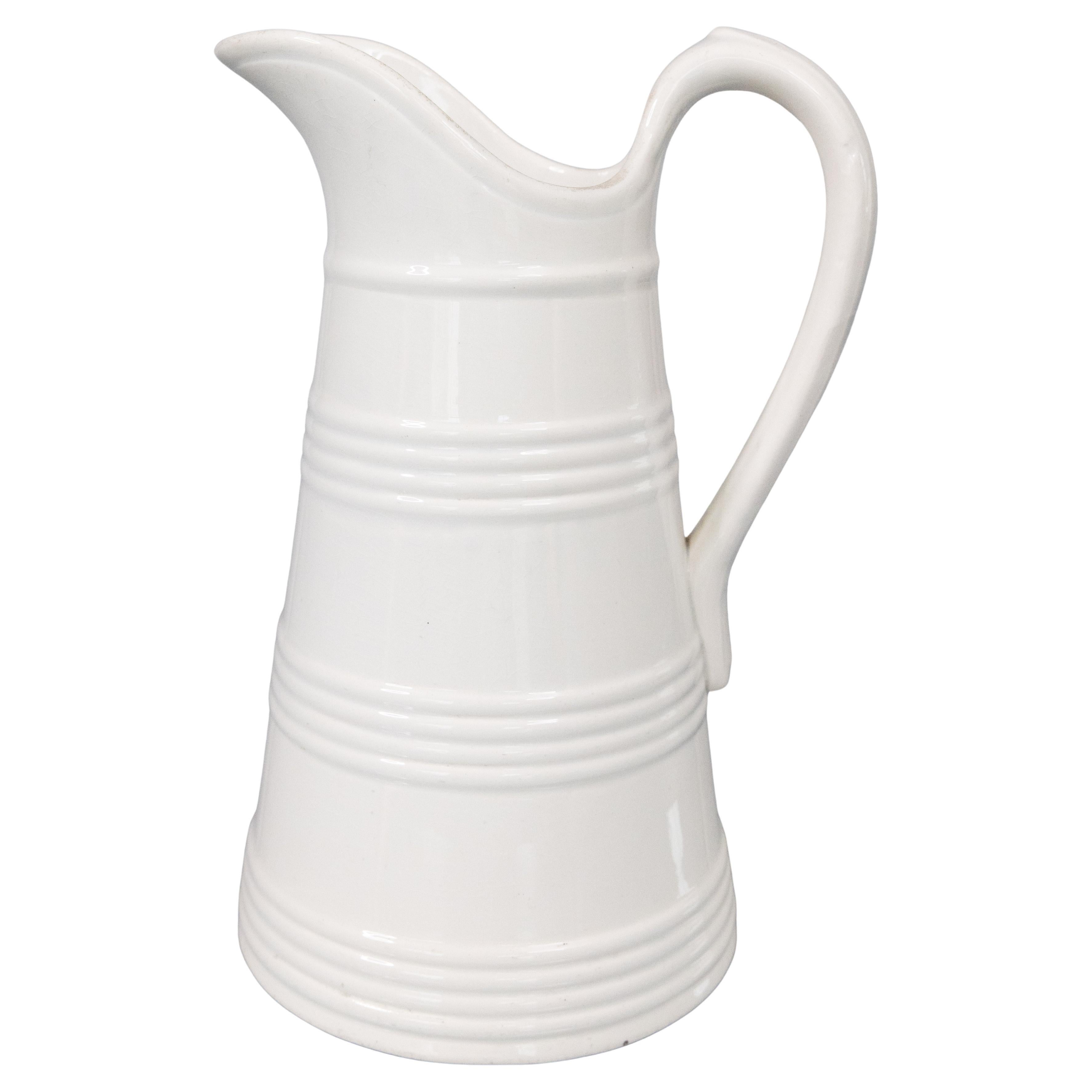 Large 19th Century Belgian White Ironstone Pitcher