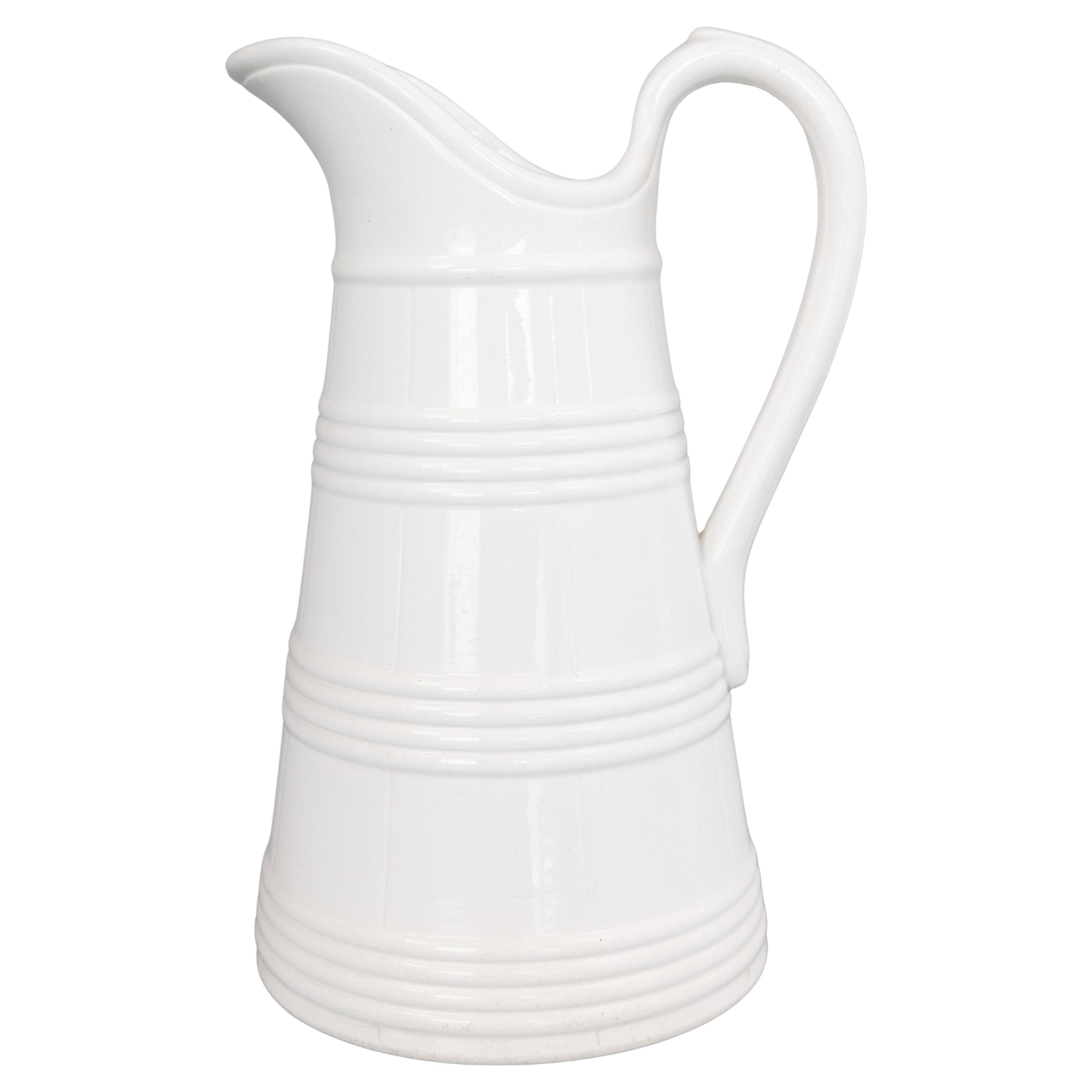 Large 19th Century Belgian White Ironstone Pitcher
