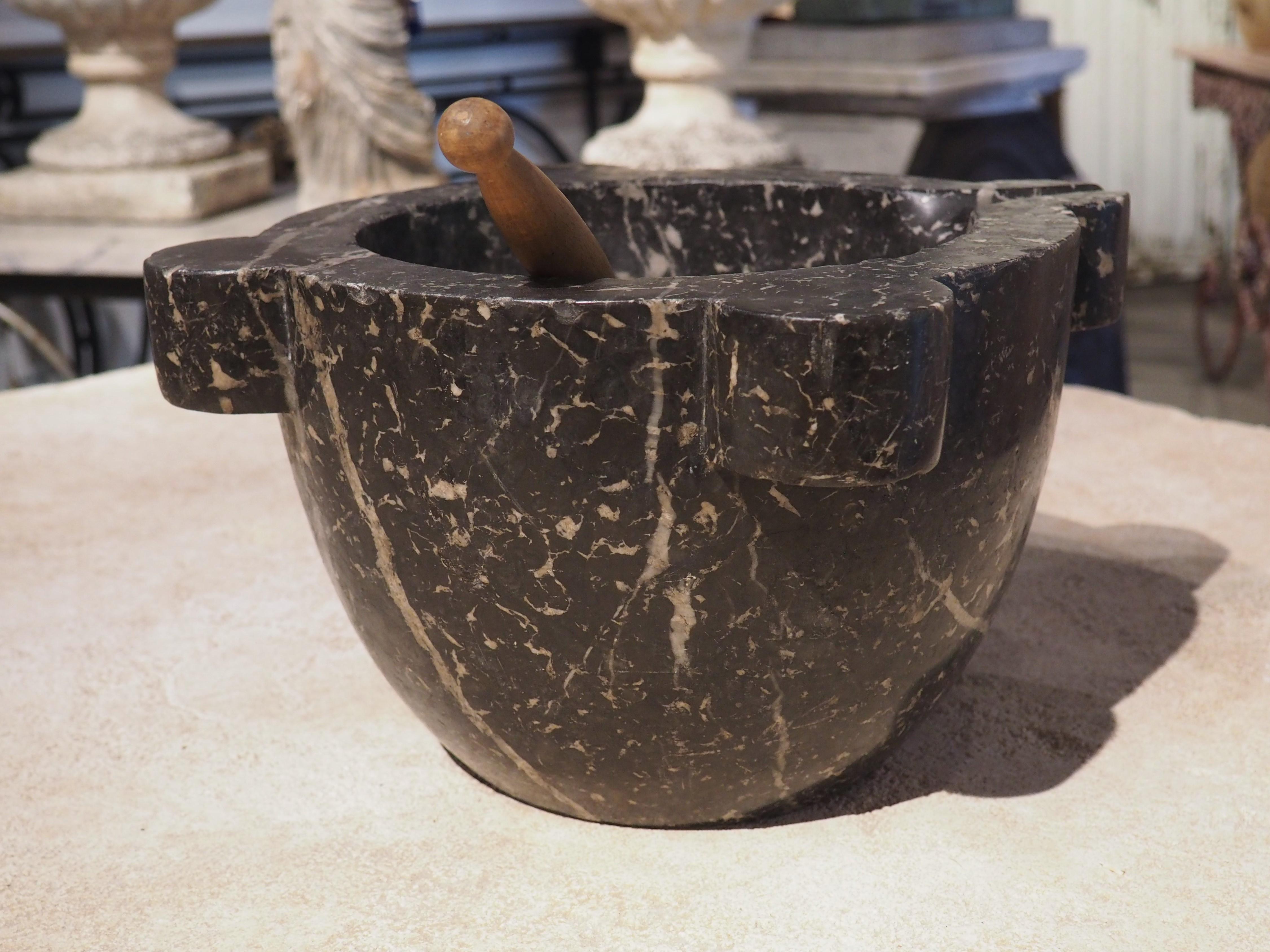 Stone Large 19th Century Black Marble Mortar and Pestle from France