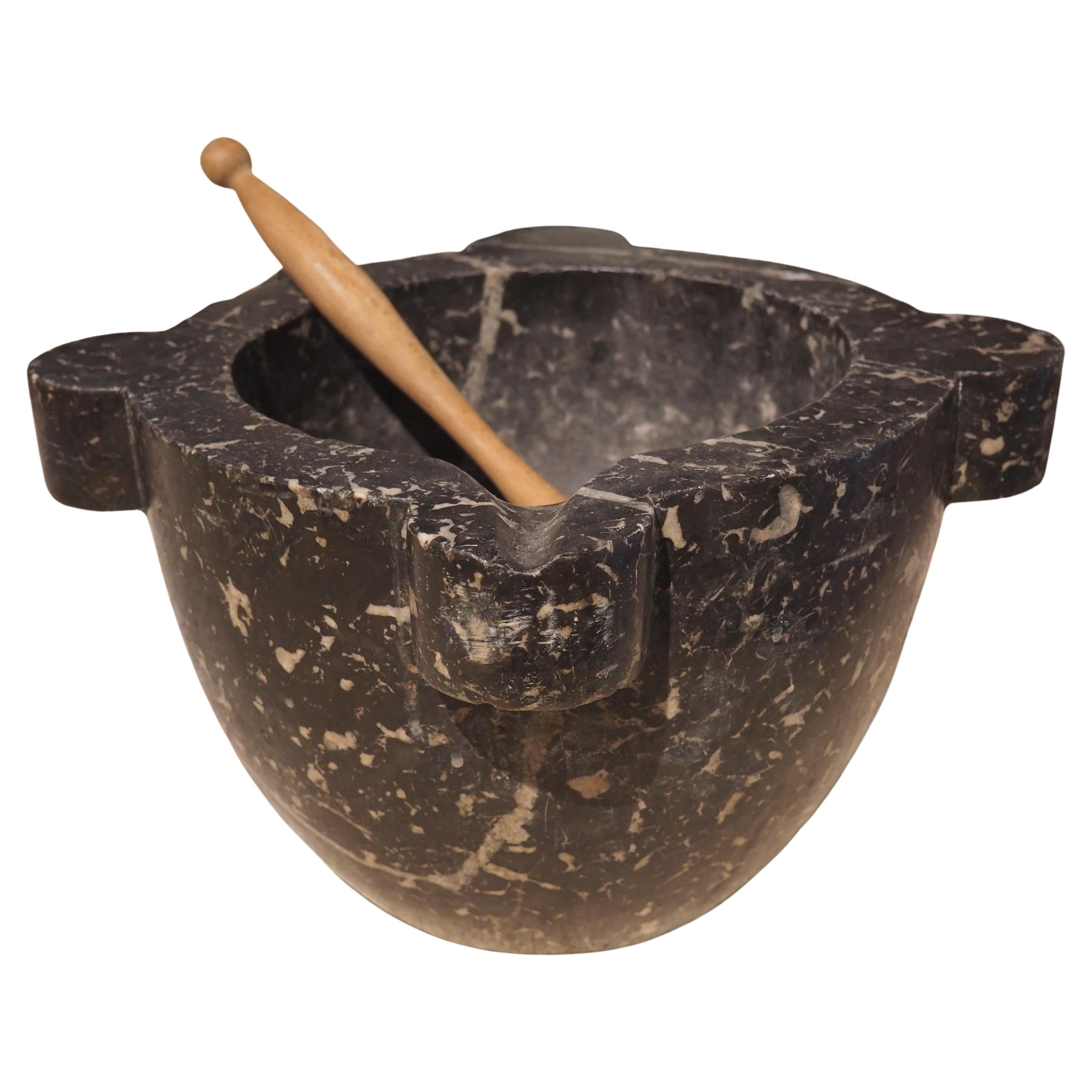 Large 19th Century Black Marble Mortar and Pestle from France
