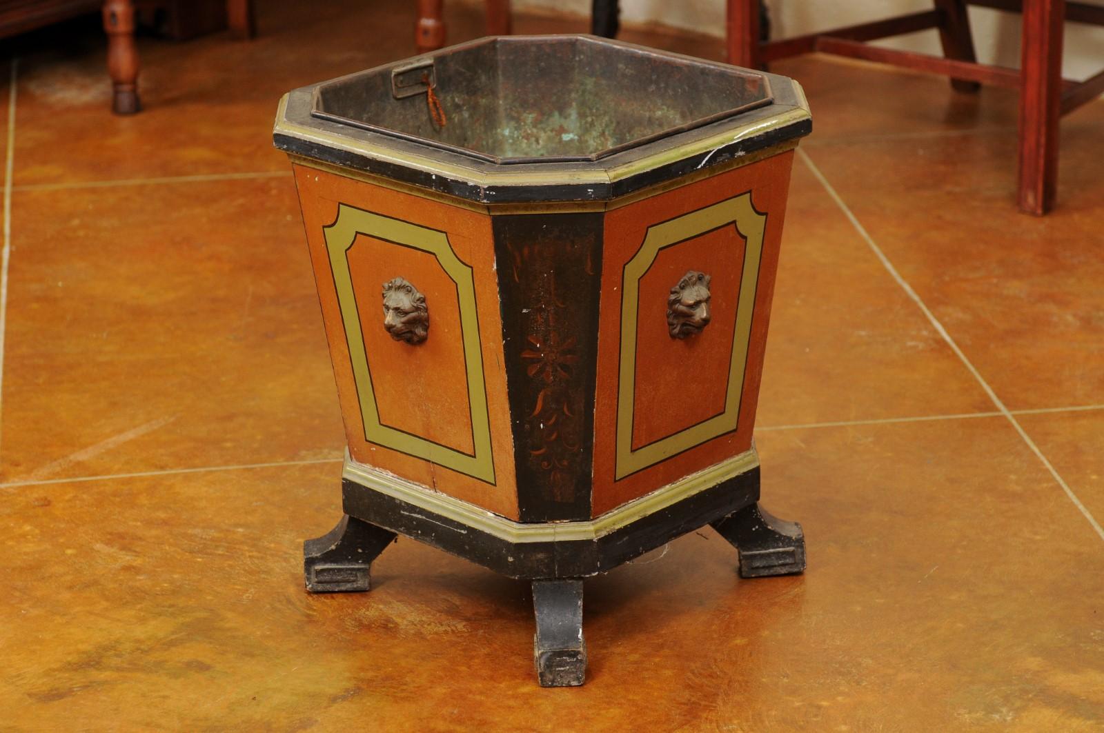 Large 19th Century Black & Ochre Painted Planter with Lion’s Head Detail For Sale 8