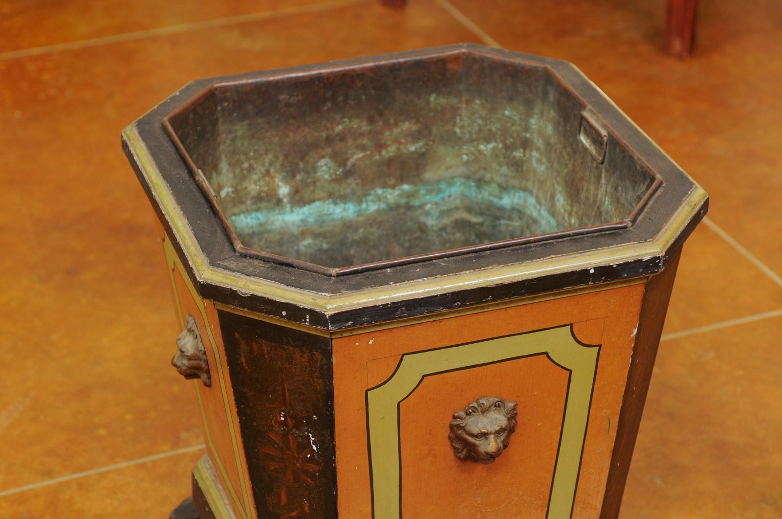 Large 19th Century Black & Ochre Painted Planter with Lion’s Head Detail For Sale 2