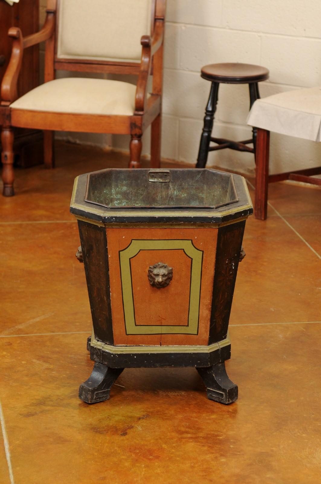 Large 19th Century Black & Ochre Painted Planter with Lion’s Head Detail For Sale 3