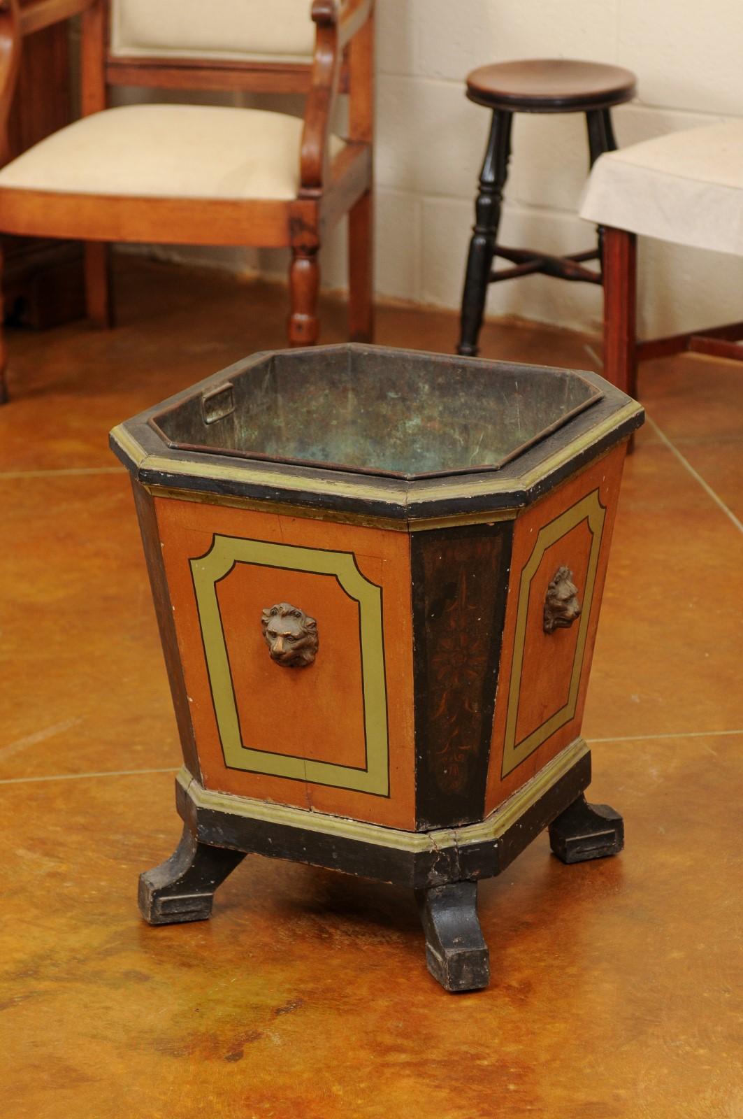 Large 19th Century Black & Ochre Painted Planter with Lion’s Head Detail For Sale 4