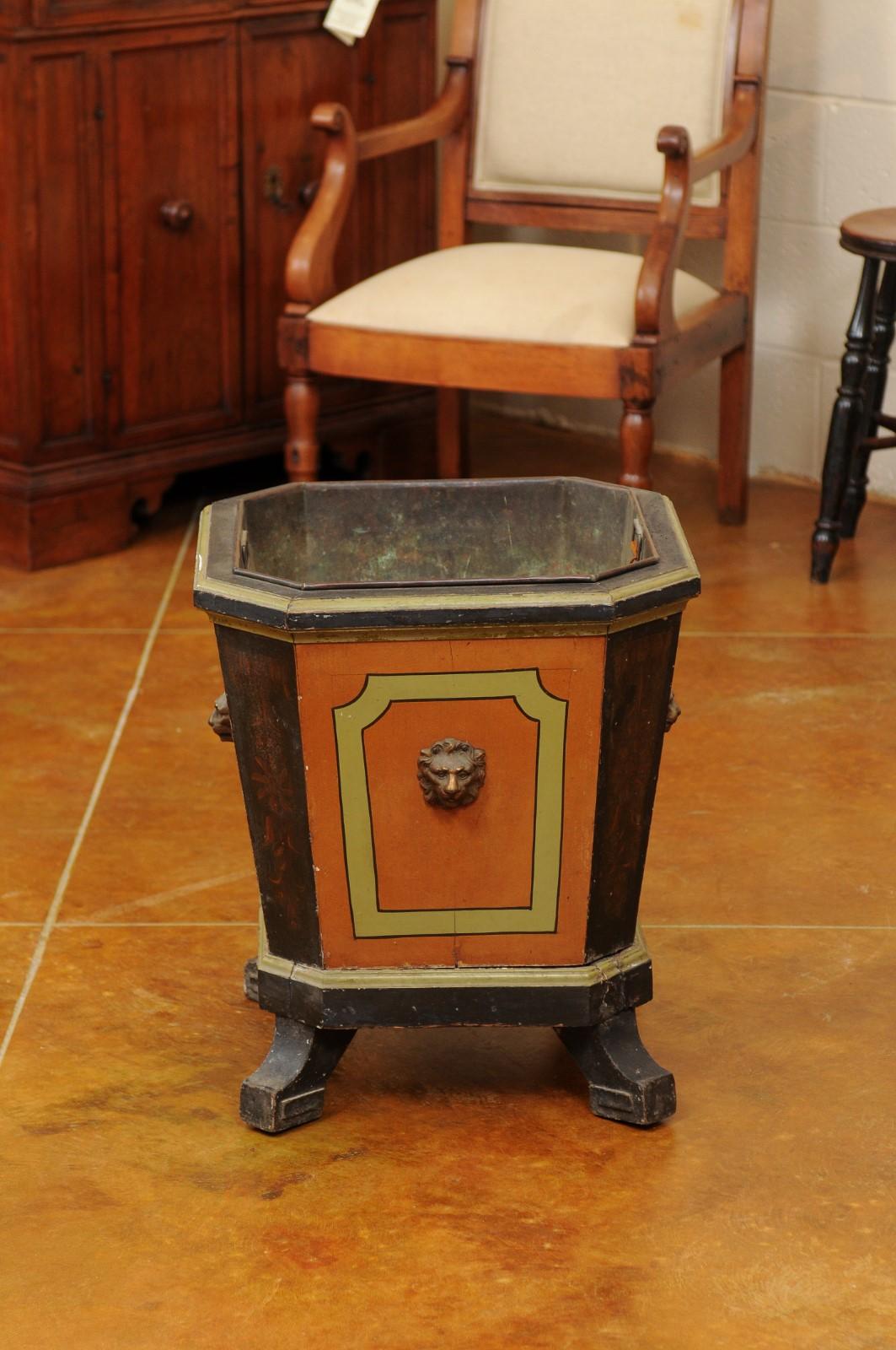 Large 19th Century Black & Ochre Painted Planter with Lion’s Head Detail For Sale 5