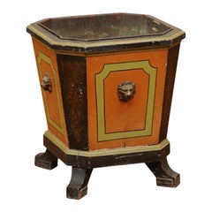Large 19th Century Black & Ochre Painted Planter with Lion’s Head Detail