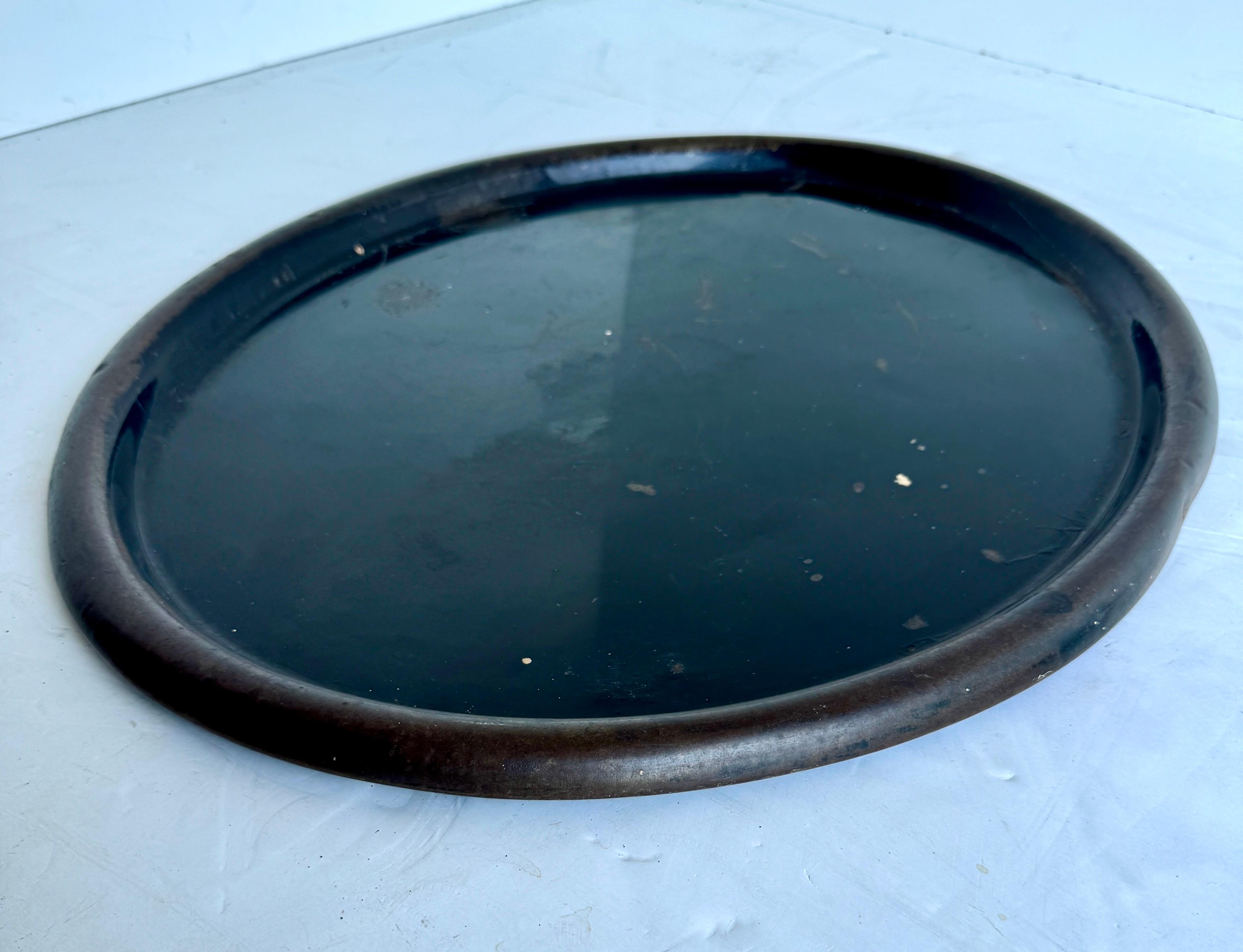Swedish Large 19th Century Black Tole Metal Oval Serving Tray