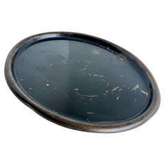 Large 19th Century Black Tole Metal Oval Serving Tray