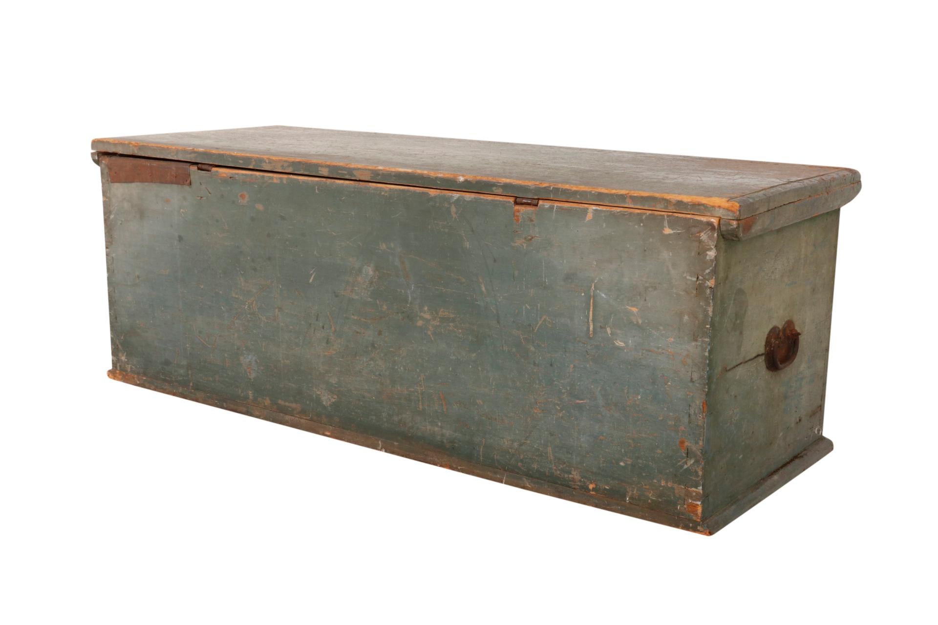 Painted Large 19th Century Blanket Box in Beautiful Green