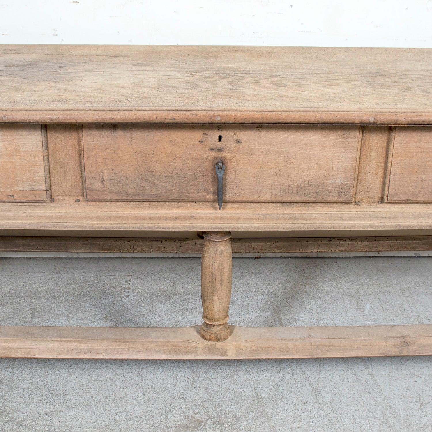 Large 19th Century Bleached Oak Spanish Island or Work Table with Three Drawers 6