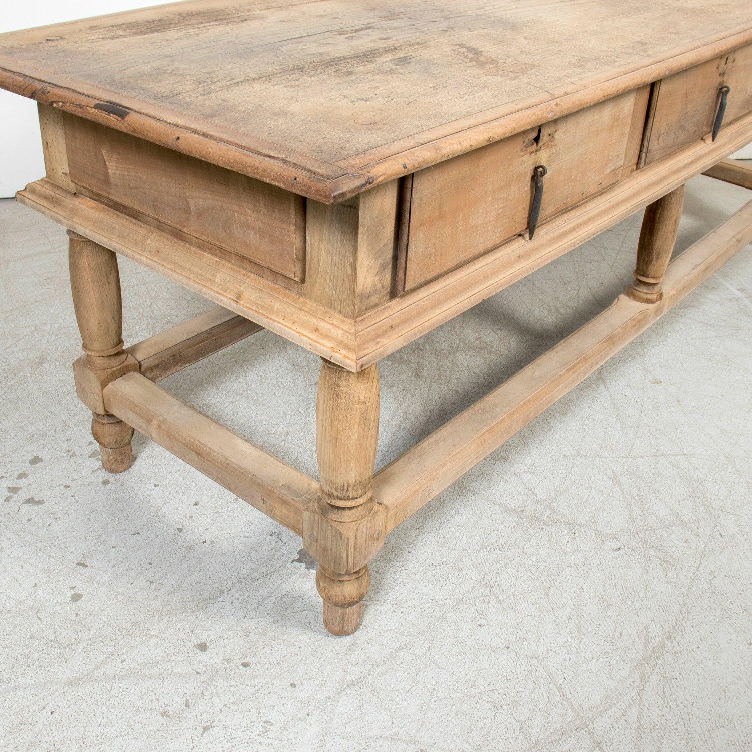 Large 19th Century Bleached Oak Spanish Island or Work Table with Three Drawers 8