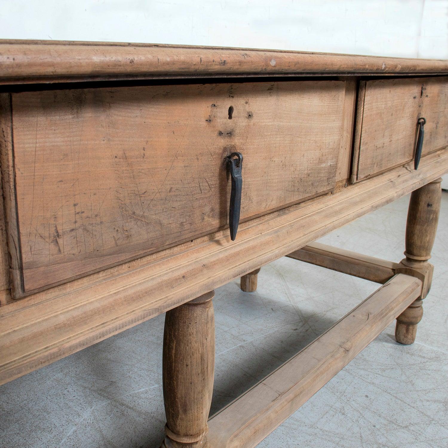 Large 19th Century Bleached Oak Spanish Island or Work Table with Three Drawers 9