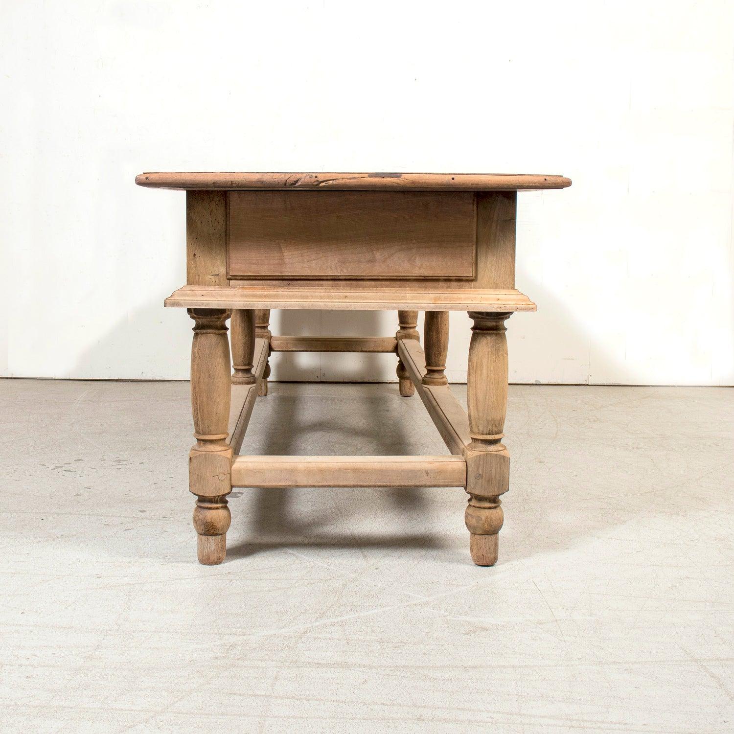 Large 19th Century Bleached Oak Spanish Island or Work Table with Three Drawers 13