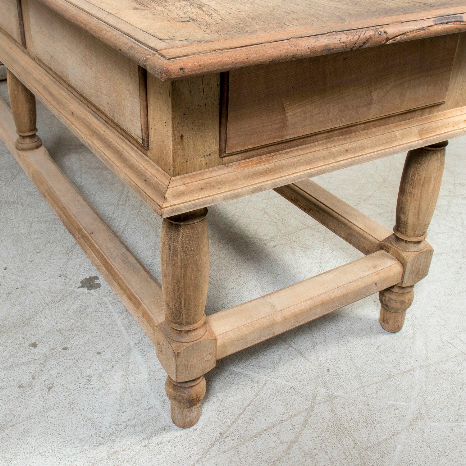 Large 19th Century Bleached Oak Spanish Island or Work Table with Three Drawers 14