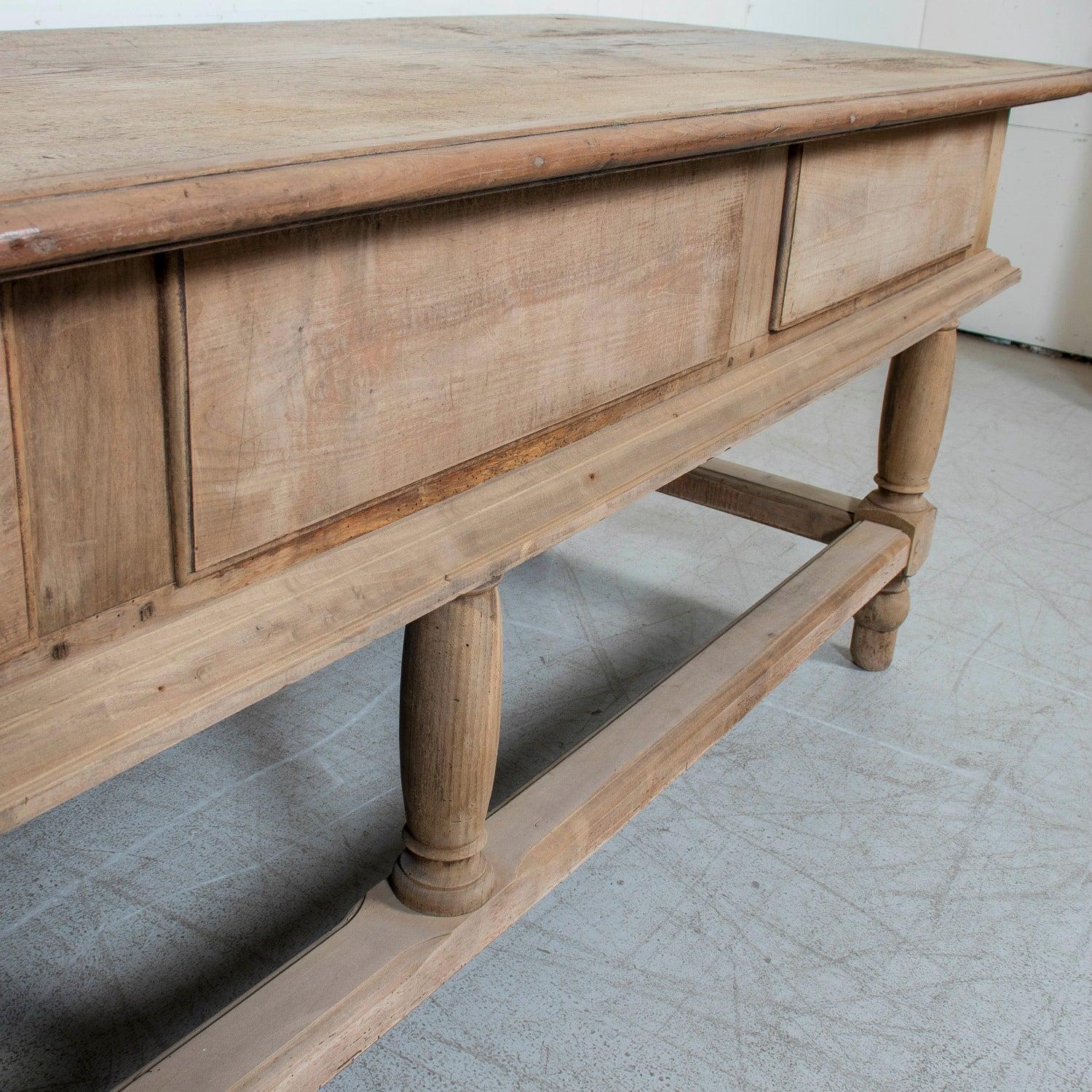 Large 19th Century Bleached Oak Spanish Island or Work Table with Three Drawers 15