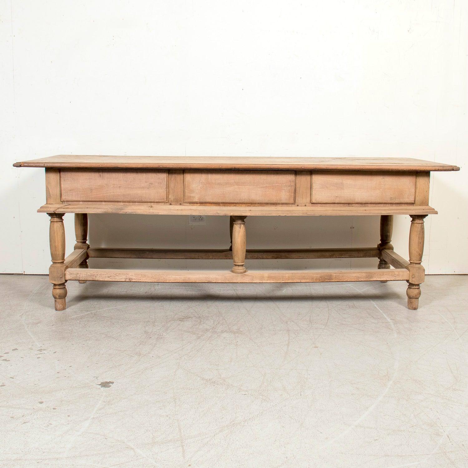 Large 19th Century Bleached Oak Spanish Island or Work Table with Three Drawers 16