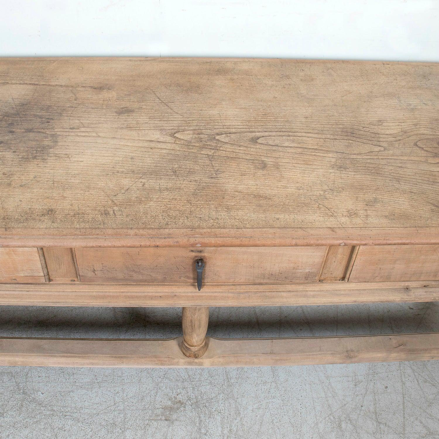Large 19th Century Bleached Oak Spanish Island or Work Table with Three Drawers 4