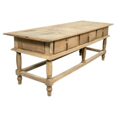 Antique Large 19th Century Bleached Oak Spanish Island or Work Table with Three Drawers