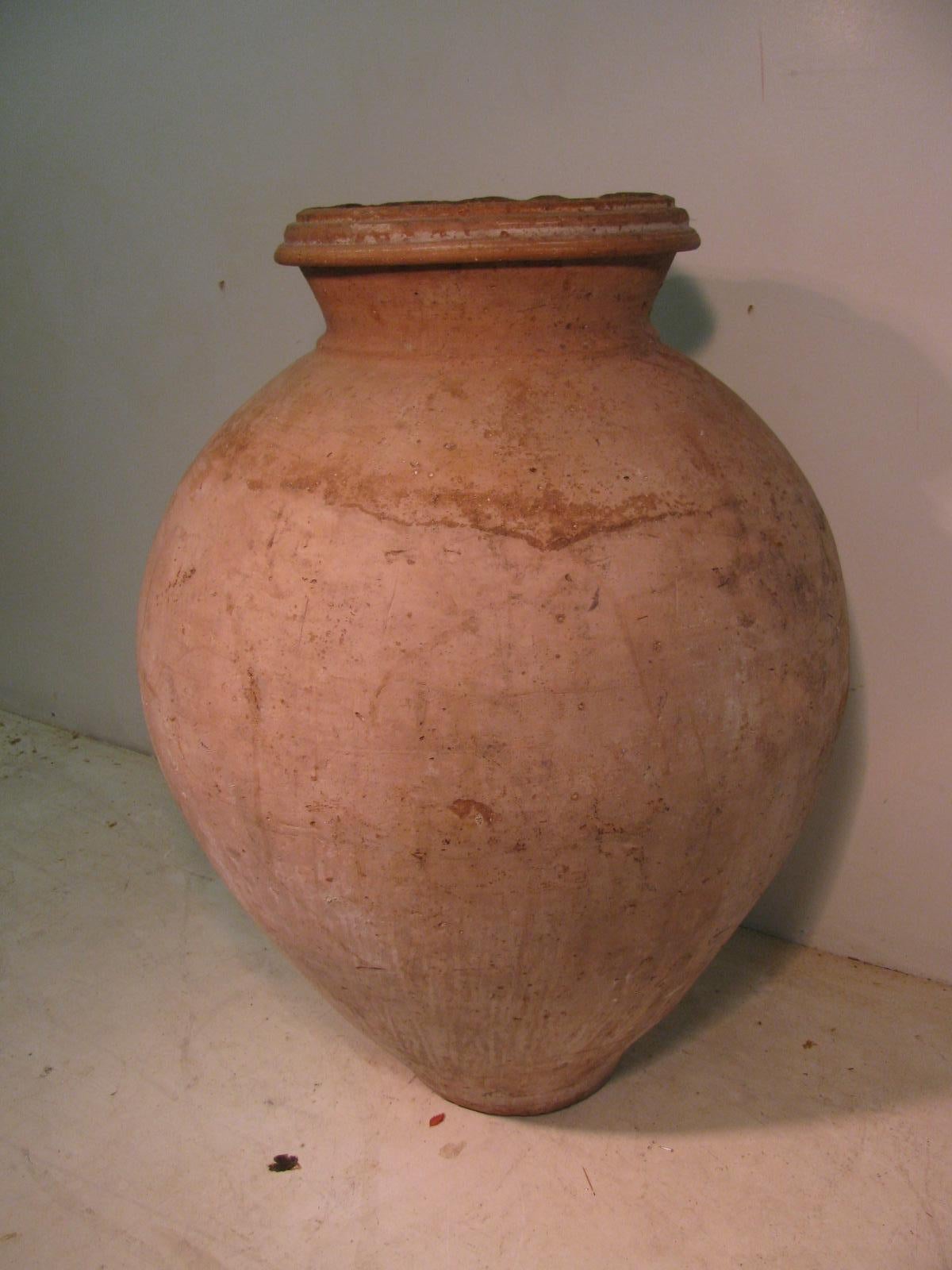 Large 19th Century Blond Terracotta Garden Olive Storage Urn In Good Condition In Port Jervis, NY