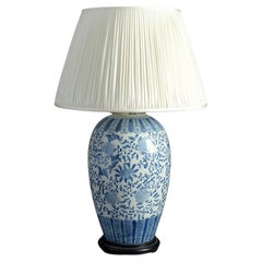 Large 19th Century Blue and White Glazed Porcelain Jar Lamp