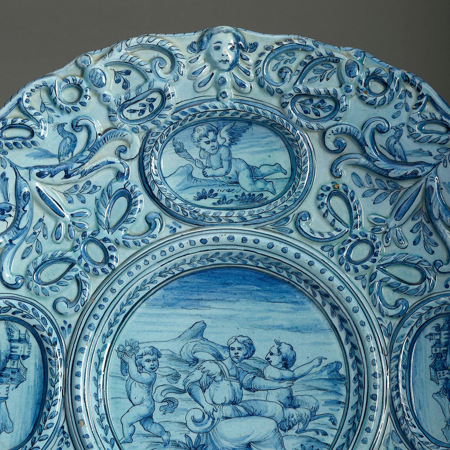 Renaissance Revival Large 19th Century Blue and White Maiolica Charger