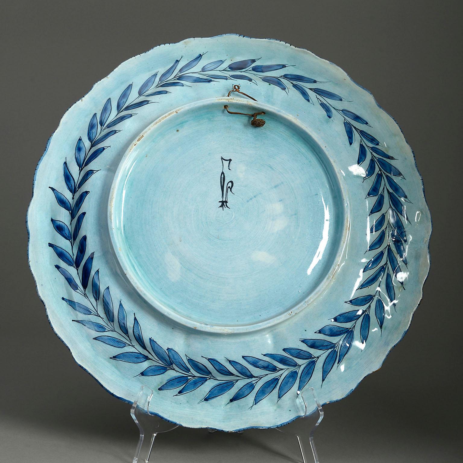 Italian Large 19th Century Blue and White Maiolica Charger