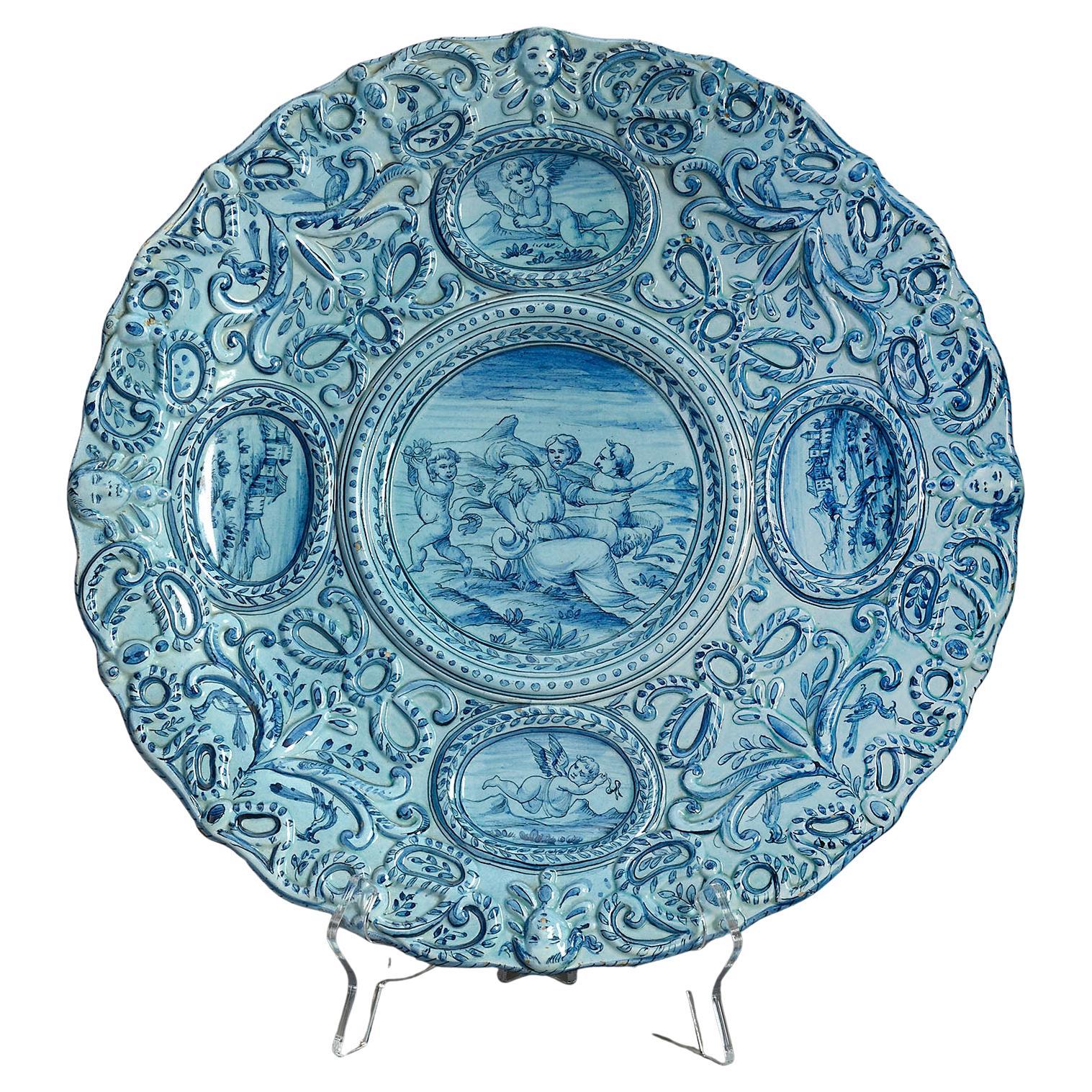 Large 19th Century Blue and White Maiolica Charger