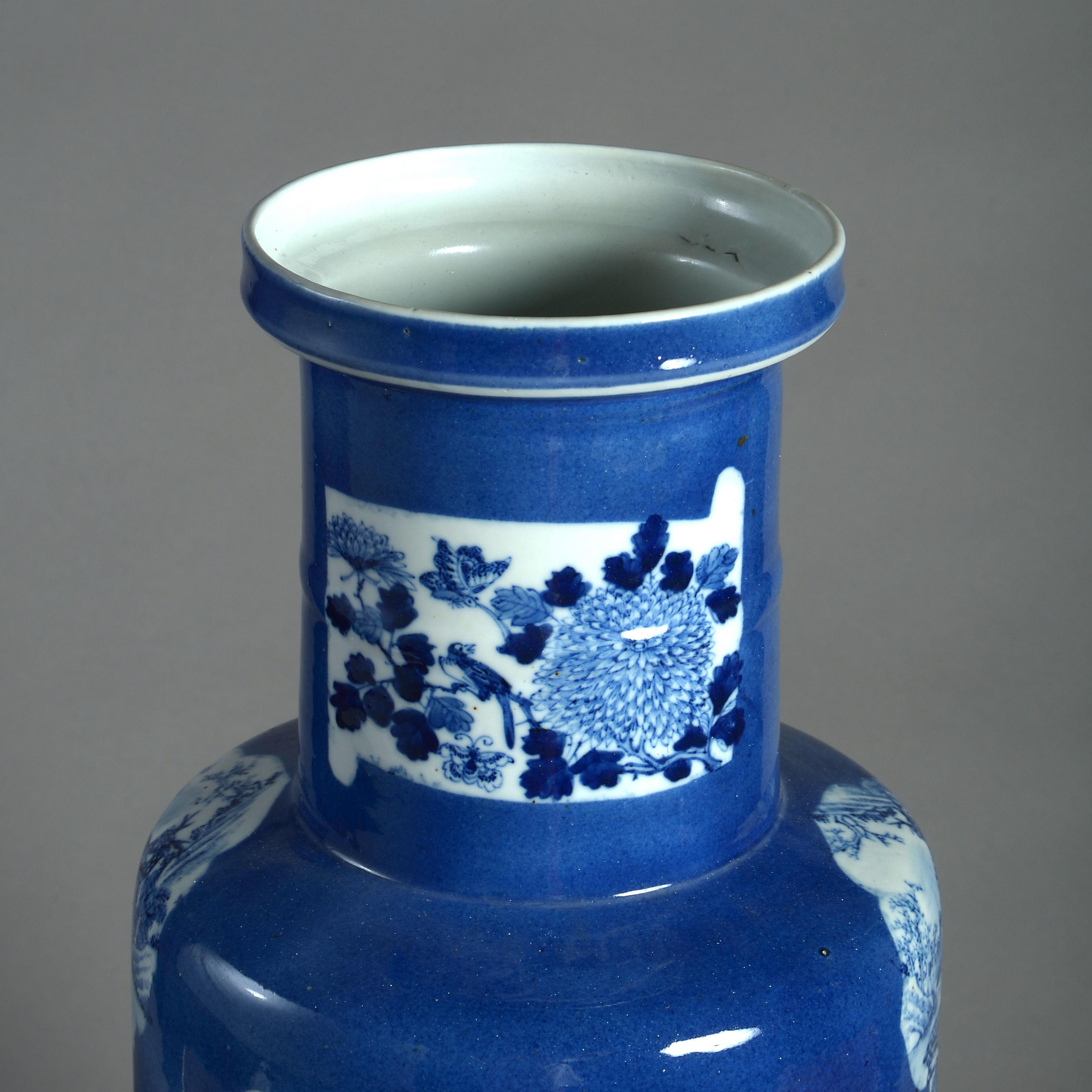 Large 19th Century Blue and White Porcelain Rouleau Vase In Good Condition In London, GB