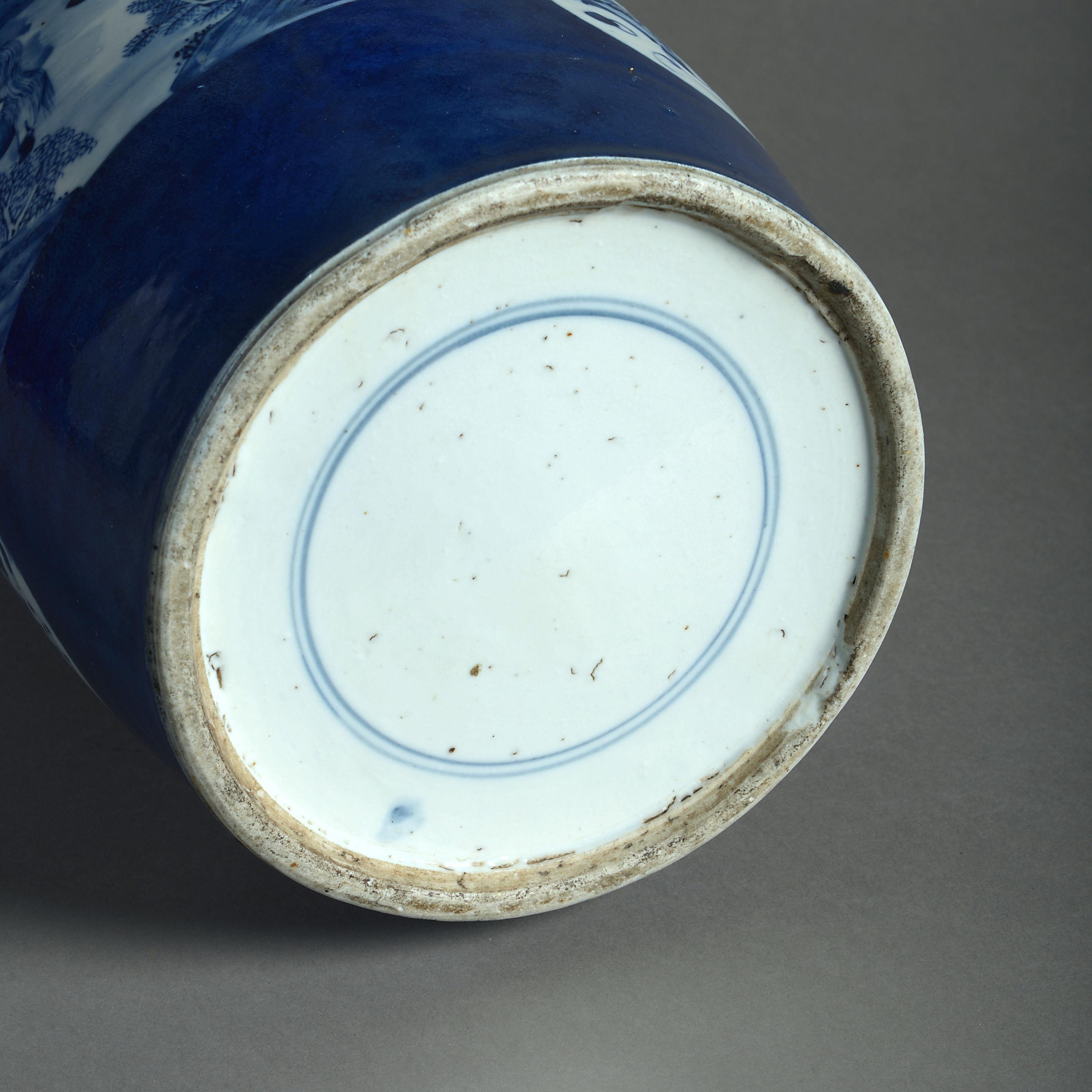 Mid-19th Century Large 19th Century Blue and White Porcelain Rouleau Vase