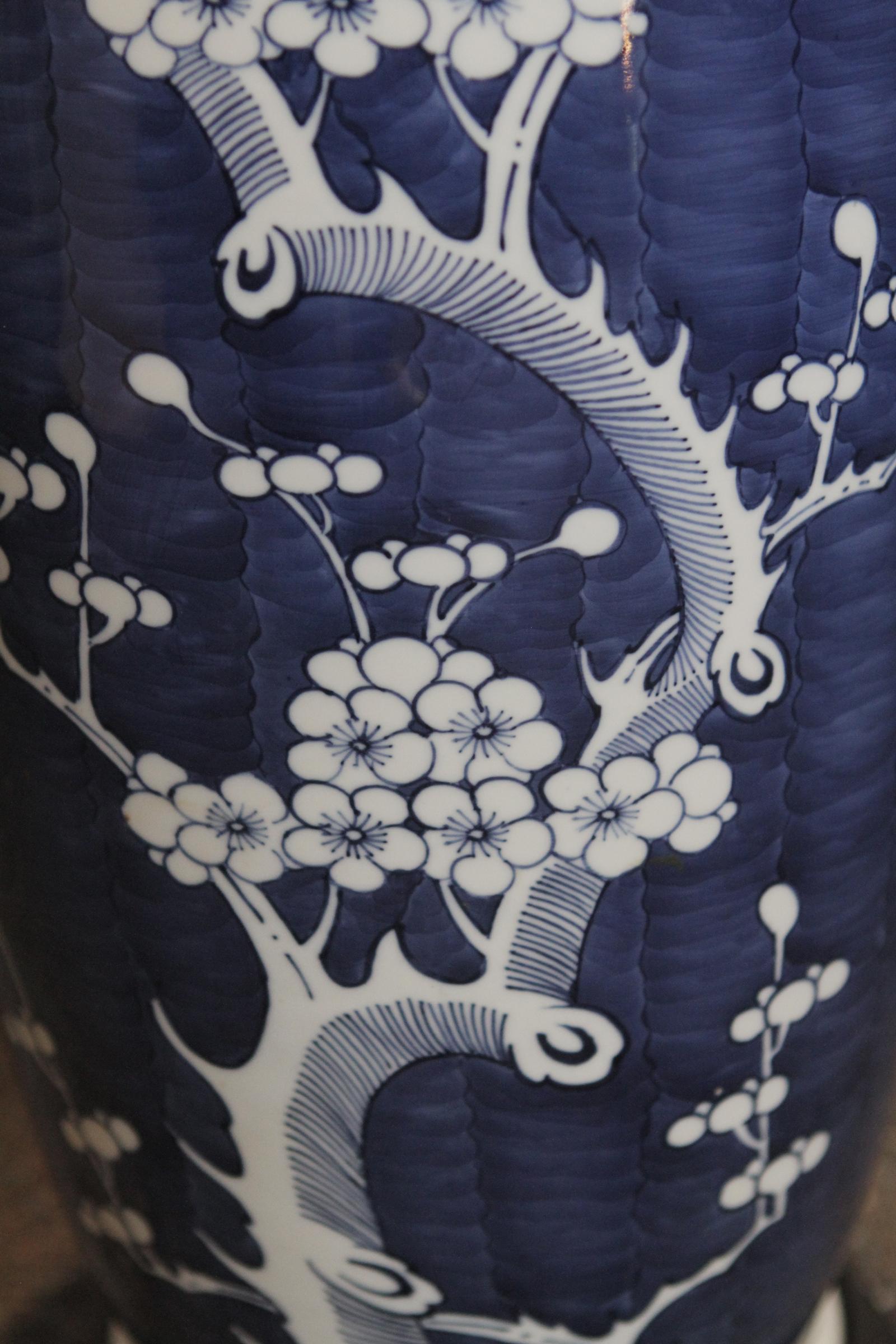 Chinese Large 19th Century Blue and White Porcelain Vase as a Lamp