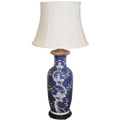 Large 19th Century Blue and White Porcelain Vase as a Lamp