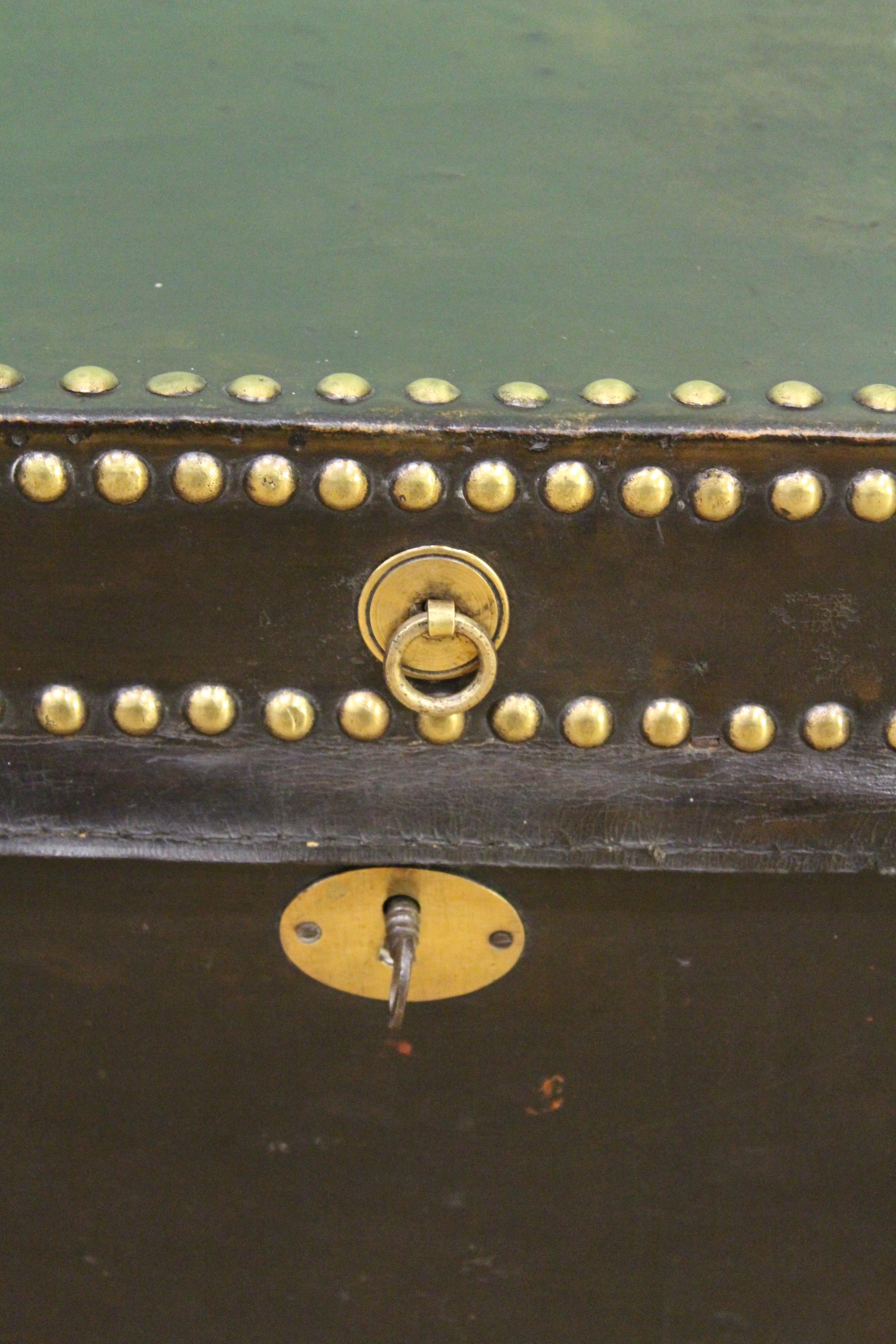 Large 19th Century Brass Bound Leather Trunk 7